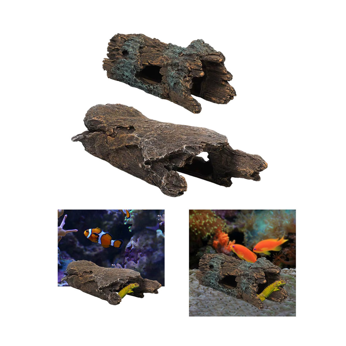 Serenable Aquarium Versteck Hohlbaumstamm aus Kunstharz in Braun für Fische, Betta, Reptilien und Amphibien - Bild 3