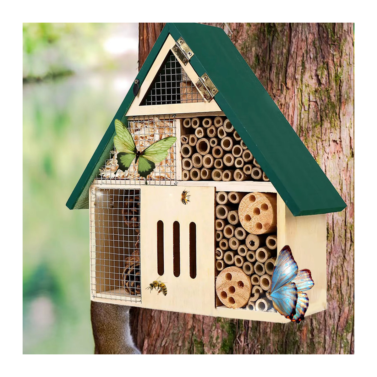 Serenable Insektenhotel aus Holz für Schmetterlinge, Bienen und Marienkäfer als wetterfeste Garten-Dekoration - Bild 3