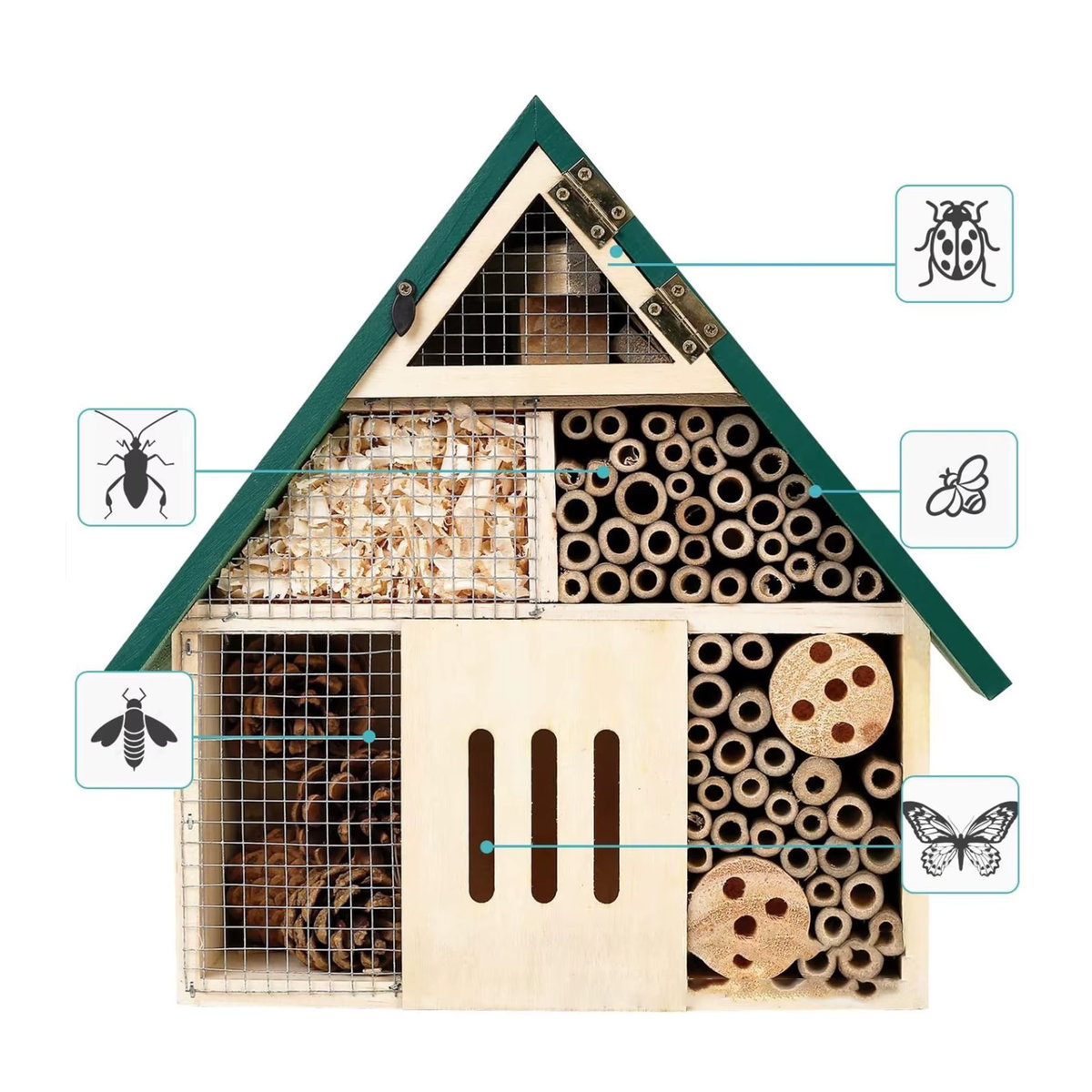 Serenable Insektenhotel aus Holz für Schmetterlinge, Bienen und Marienkäfer als wetterfeste Garten-Dekoration - Bild 6