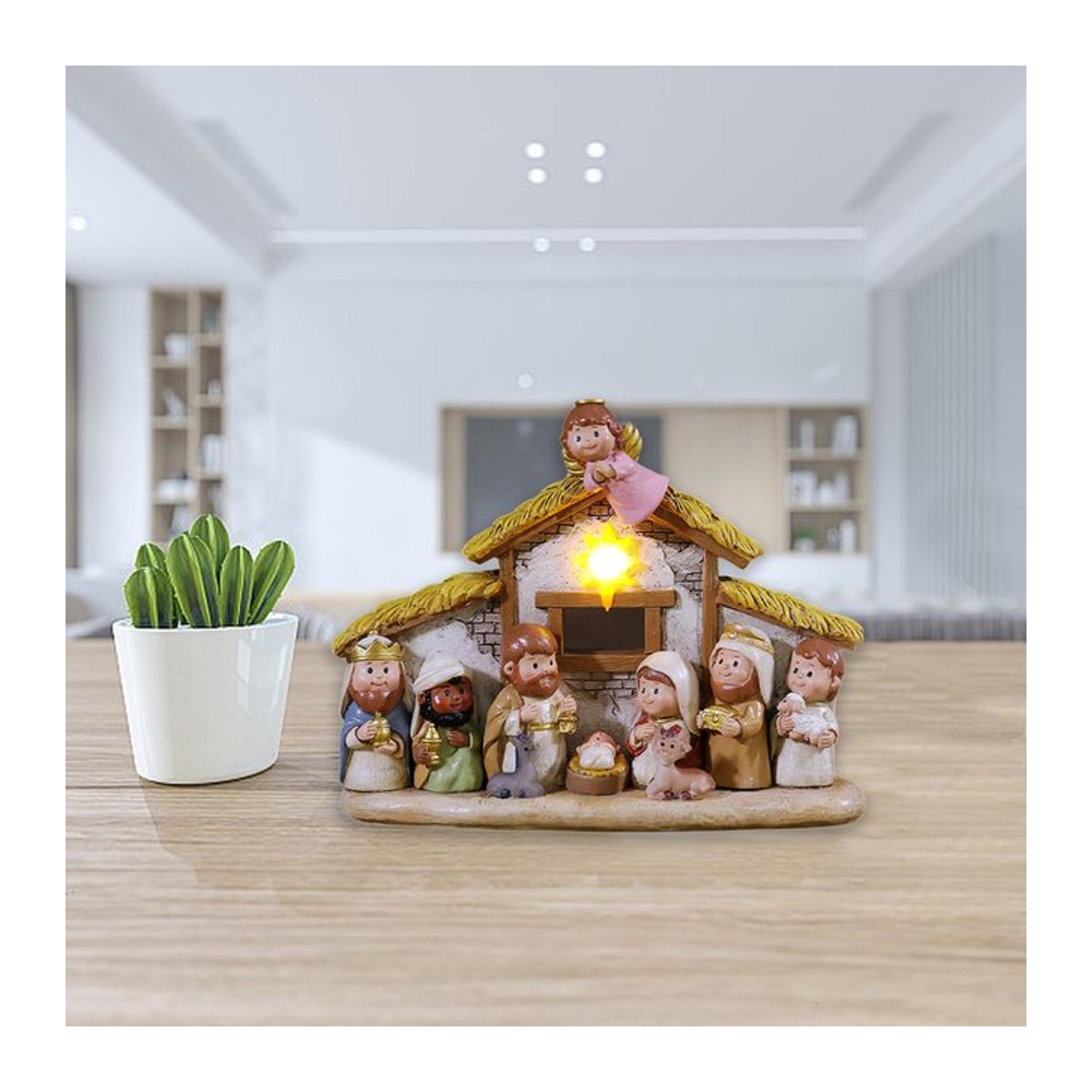 Serenable Weihnachtskrippe mit Figurenset aus Kunstharz, mehrfarbige Weihnachtsdekoration für die Geburt Jesu - Bild 1