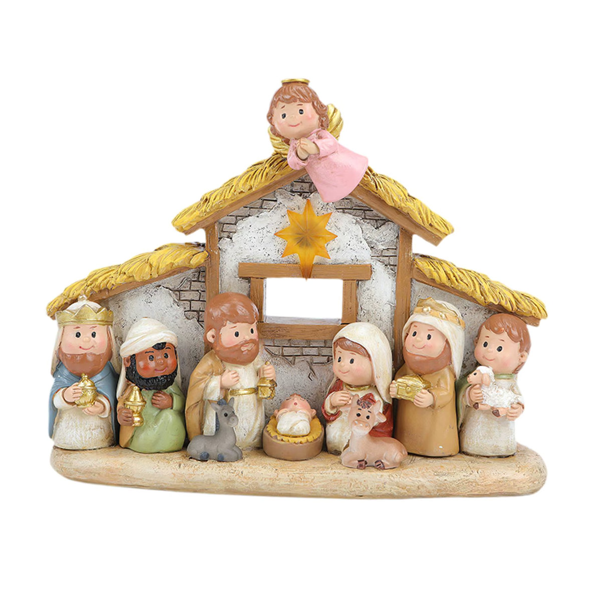Serenable Weihnachtskrippe mit Figurenset aus Kunstharz, mehrfarbige Weihnachtsdekoration für die Geburt Jesu - Bild 3