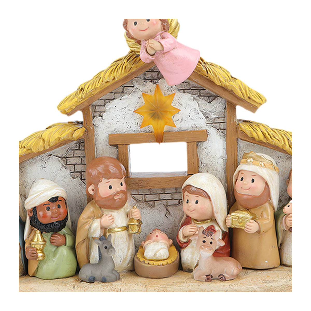 Serenable Weihnachtskrippe mit Figurenset aus Kunstharz, mehrfarbige Weihnachtsdekoration für die Geburt Jesu - Bild 4