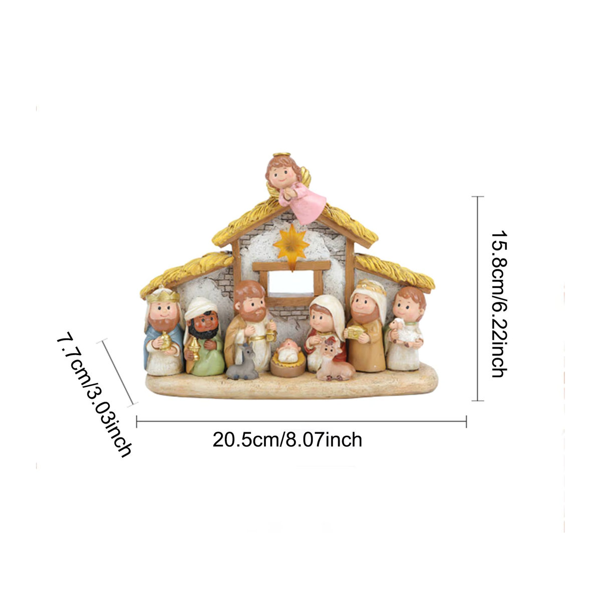 Serenable Weihnachtskrippe mit Figurenset aus Kunstharz, mehrfarbige Weihnachtsdekoration für die Geburt Jesu - Bild 5