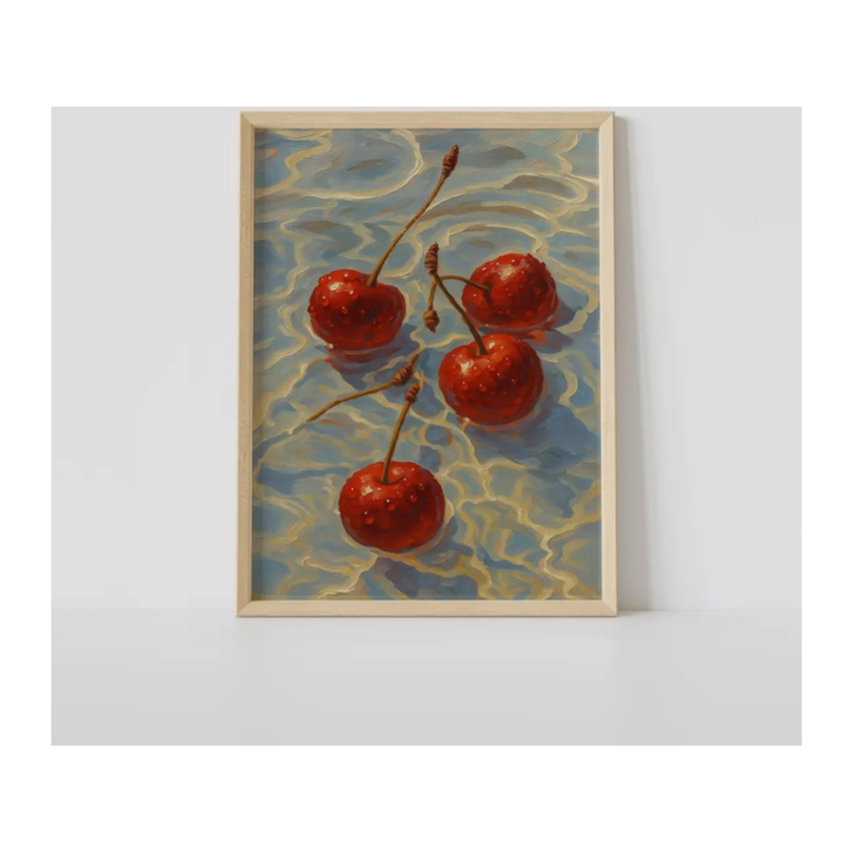 Serene Floating Cherries Wandkunst impressionistischer Druck in mehrfarbig auf Papier für Wandmontage oder Tischaufstellung - Bild 1