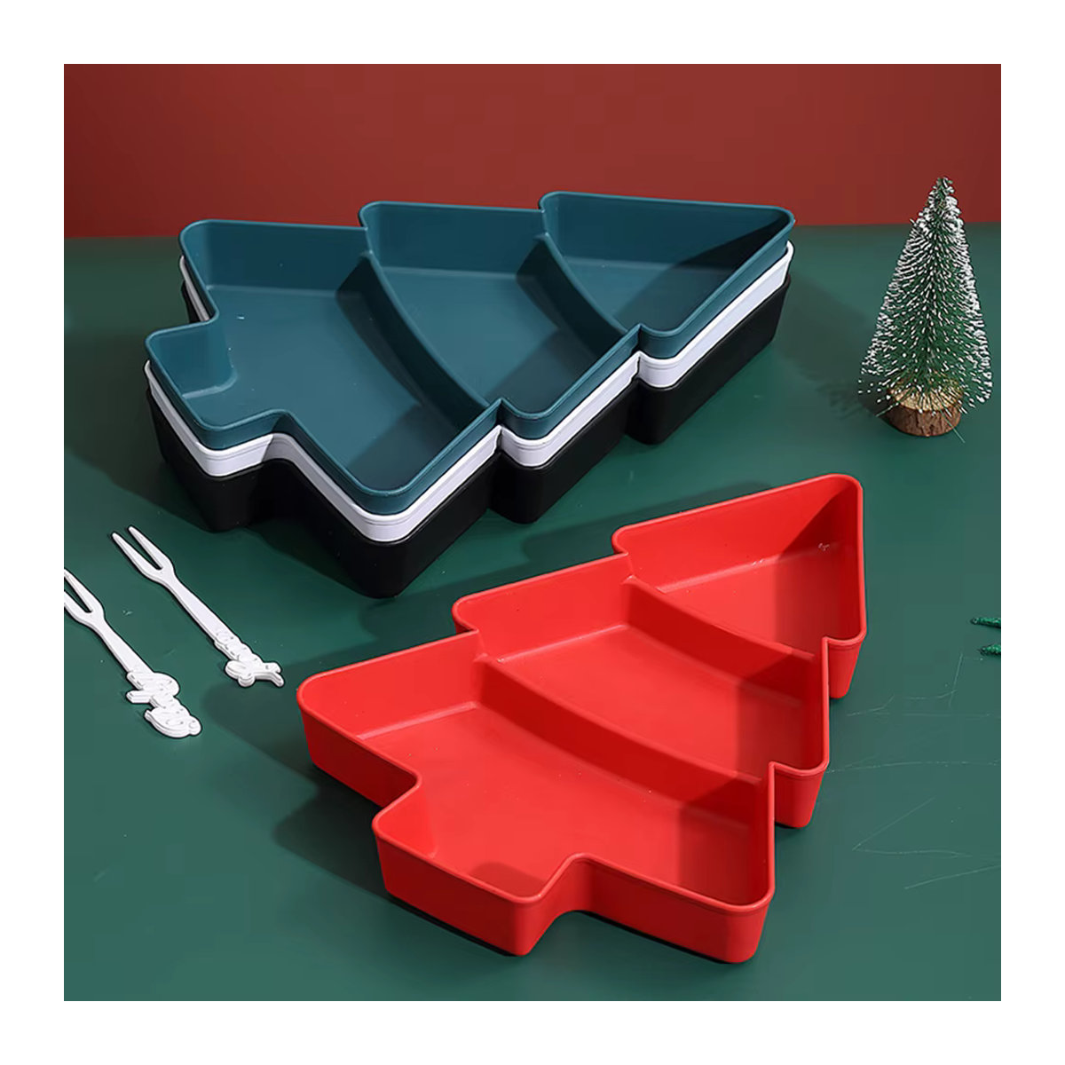 Servierplatte in Weihnachtsbaum-Form für Snacks und Desserts, mehrfarbig, Kunststoff - Bild 3