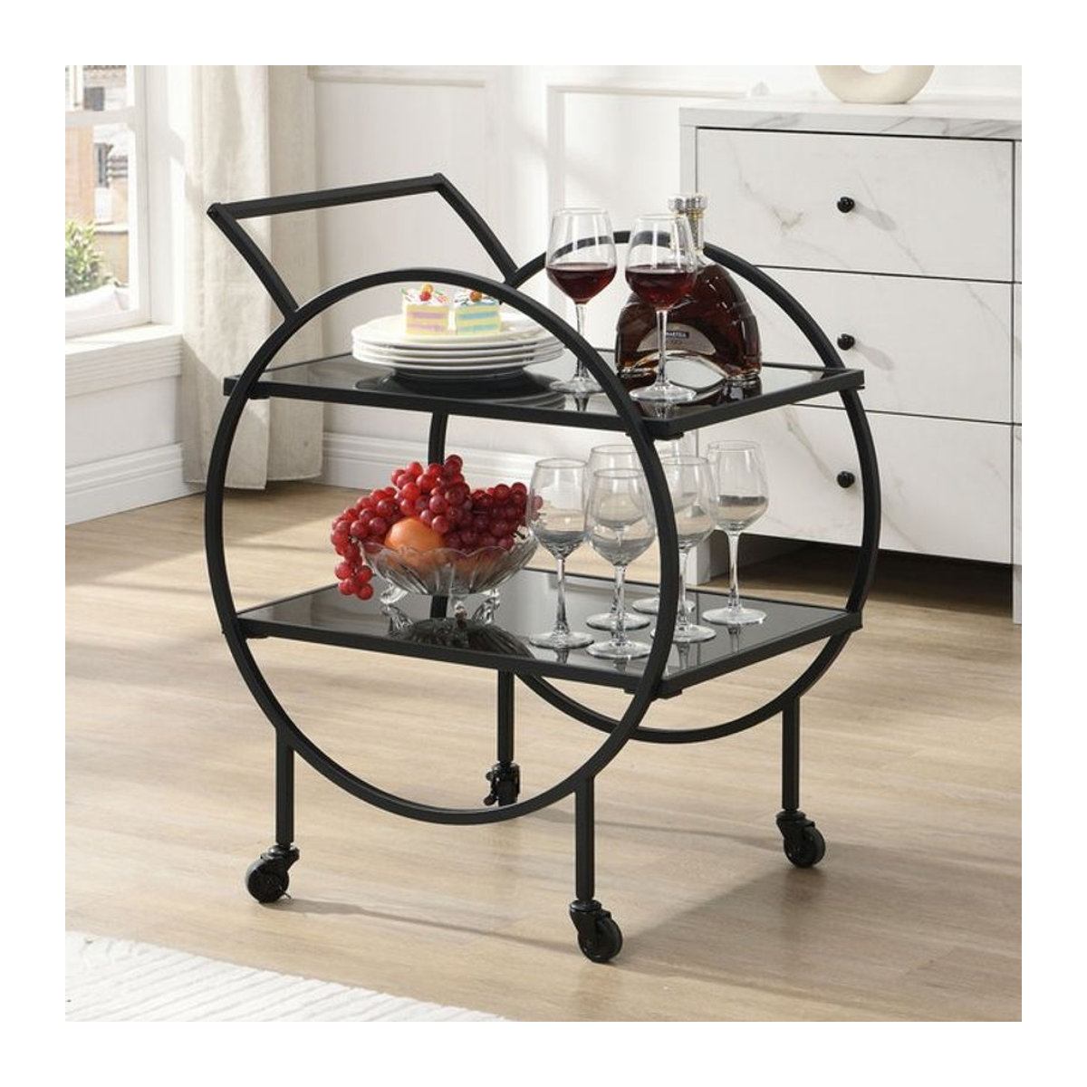 Servierwagen FineBuy Barwagen aus Metall und Glas in Schwarz mit 2 Etagen und Rollen - Bild 1
