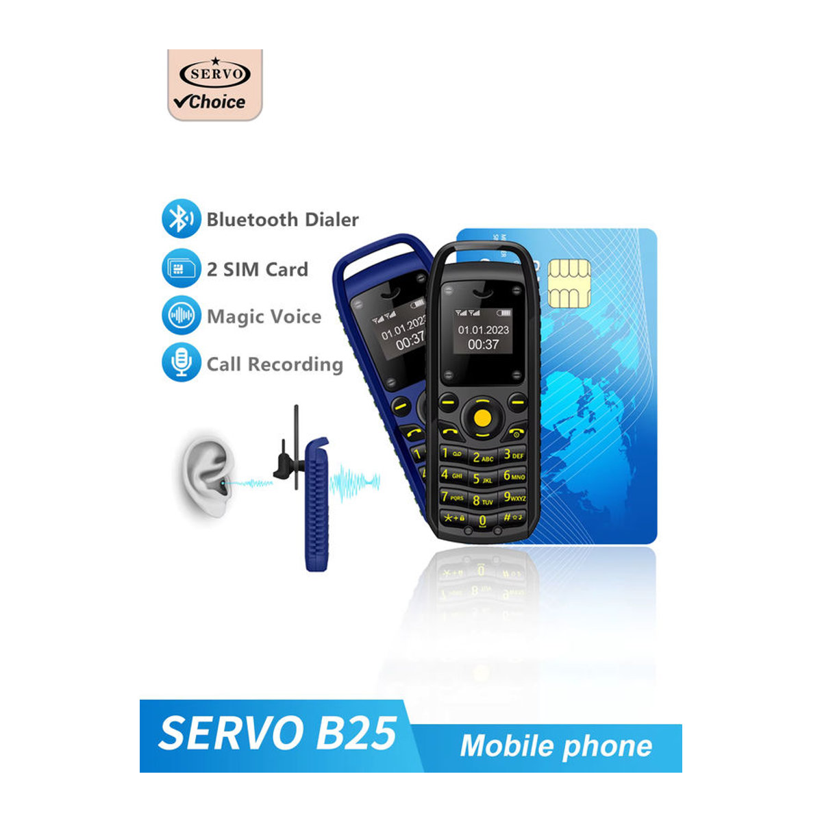 SERVO Mini Bluetooth Handy mit Musiksynchronisation und Sprachfunktion in Schwarz, Grün oder Blau - Bild 6