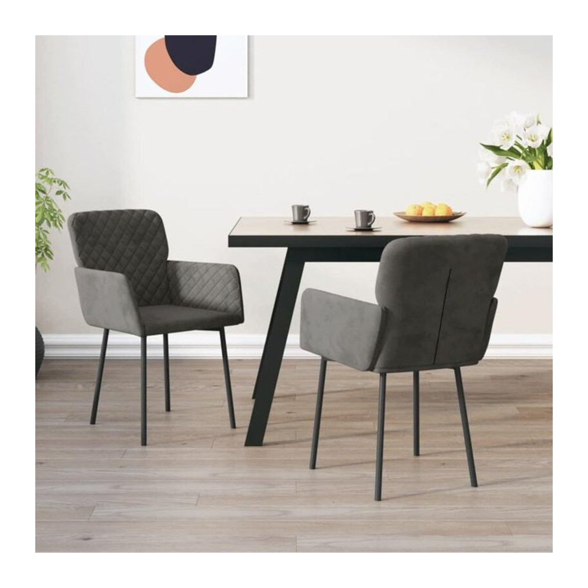 Set aus 2 Esszimmerstühlen von vidaxl in Anthrazit aus Samt mit Armlehnen und Metallgestell, B/T/H: 44 x 51,5 x 78,5 cm - Bild 1