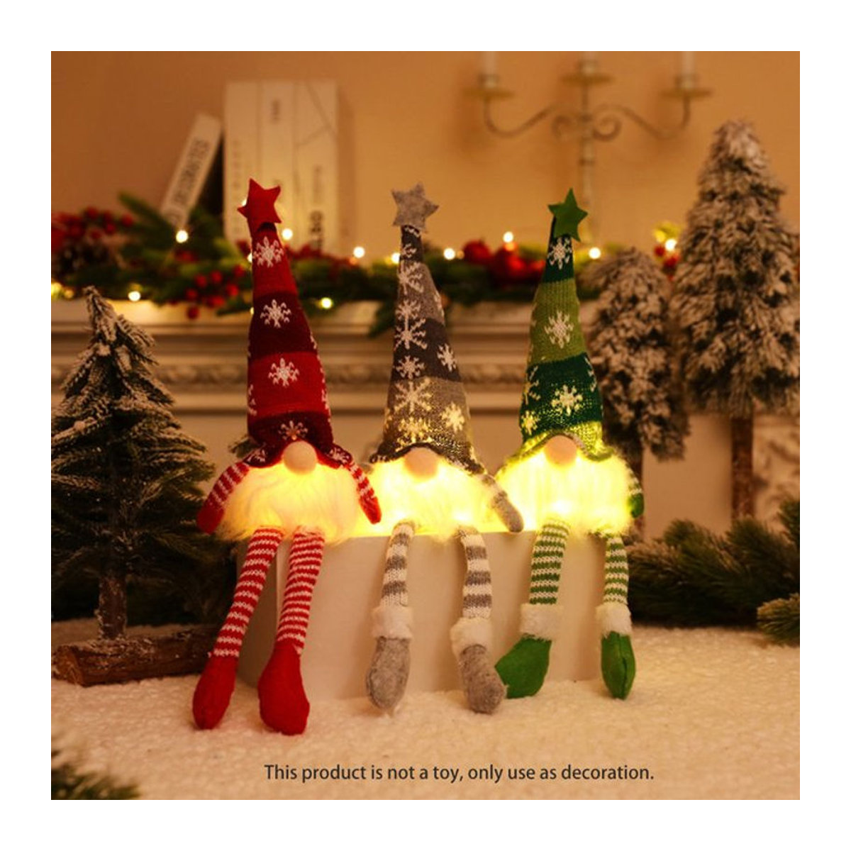 Set aus 2 oder 3 leuchtenden Weihnachtsmann-Bartpuppen in Rot und Mehrfarbig als Weihnachtsdekoration aus Textil - Bild 1