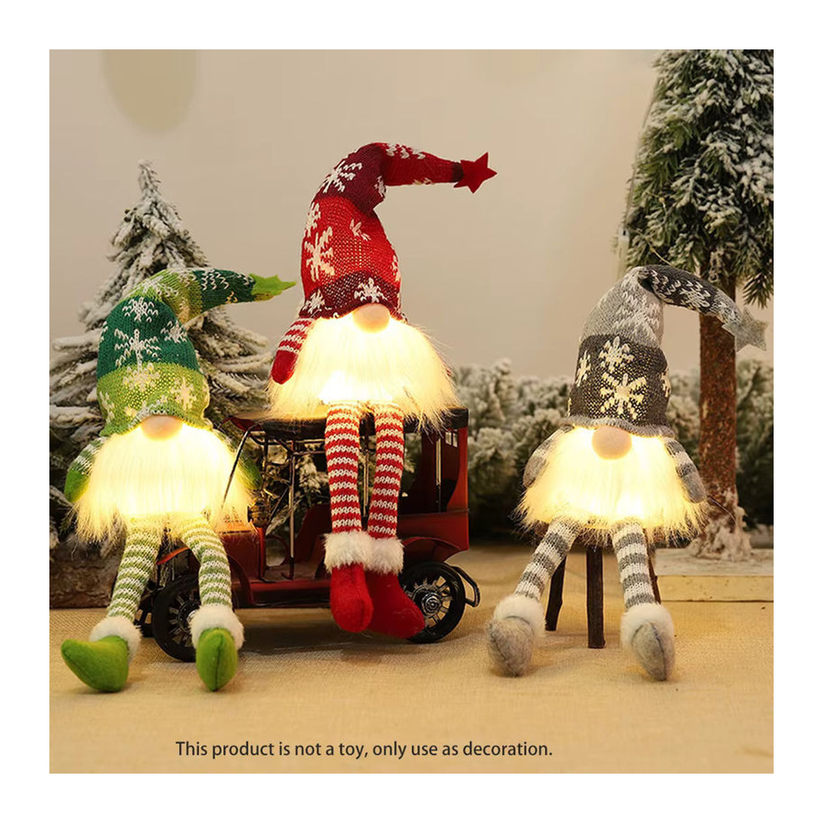Set aus 2 oder 3 leuchtenden Weihnachtsmann-Bartpuppen in Rot und Mehrfarbig als Weihnachtsdekoration aus Textil - Bild 2