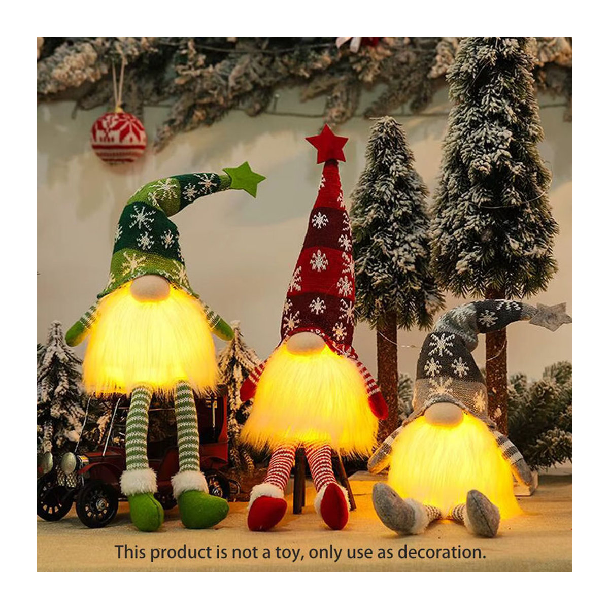 Set aus 2 oder 3 leuchtenden Weihnachtsmann-Bartpuppen in Rot und Mehrfarbig als Weihnachtsdekoration aus Textil - Bild 3