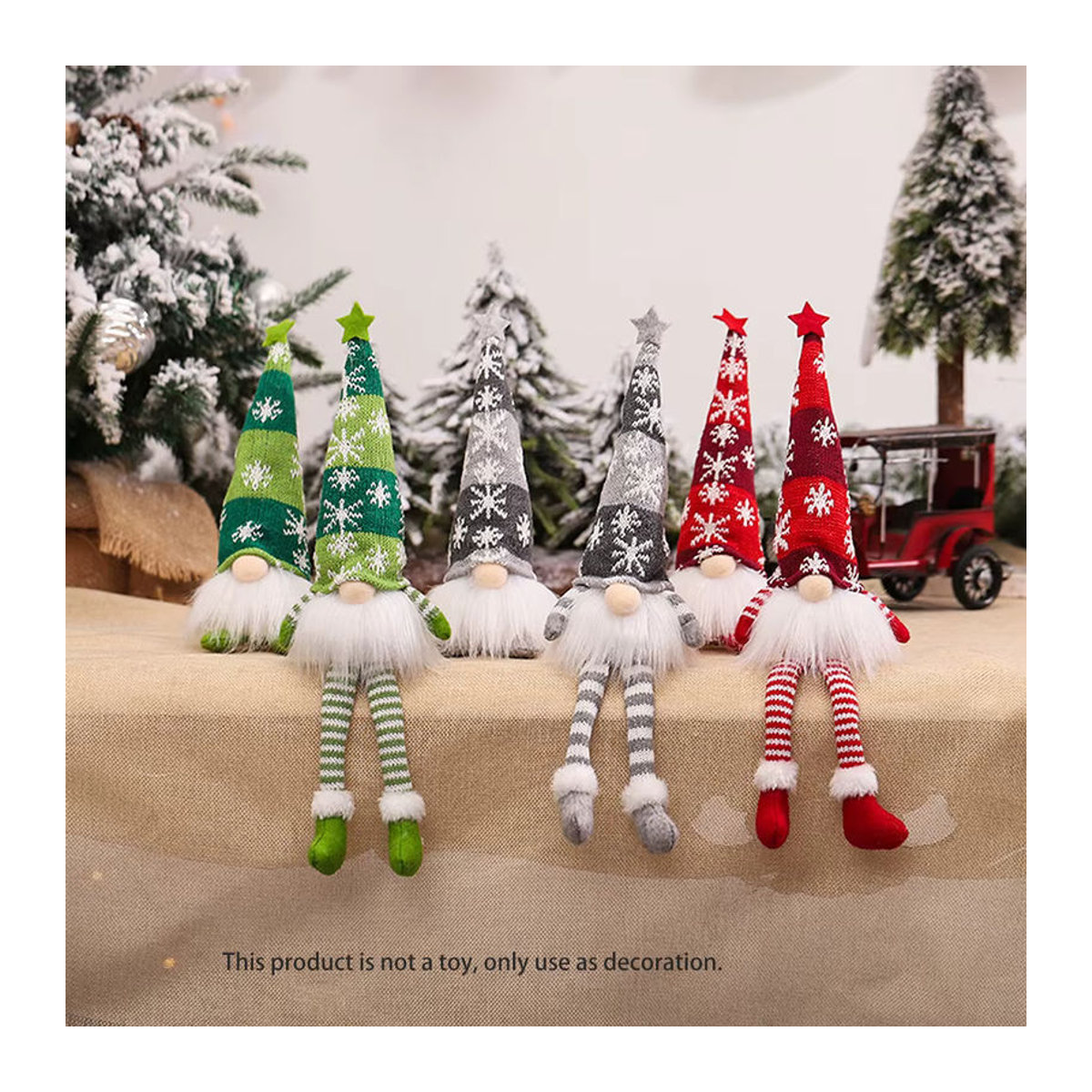 Set aus 2 oder 3 leuchtenden Weihnachtsmann-Bartpuppen in Rot und Mehrfarbig als Weihnachtsdekoration aus Textil - Bild 4