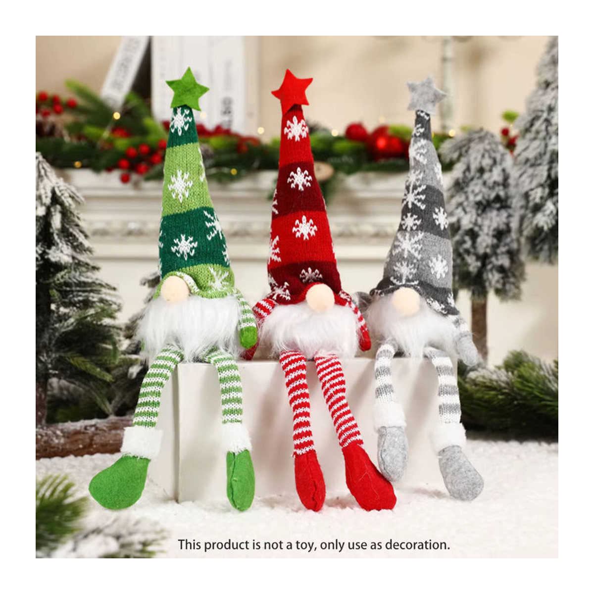 Set aus 2 oder 3 leuchtenden Weihnachtsmann-Bartpuppen in Rot und Mehrfarbig als Weihnachtsdekoration aus Textil - Bild 5