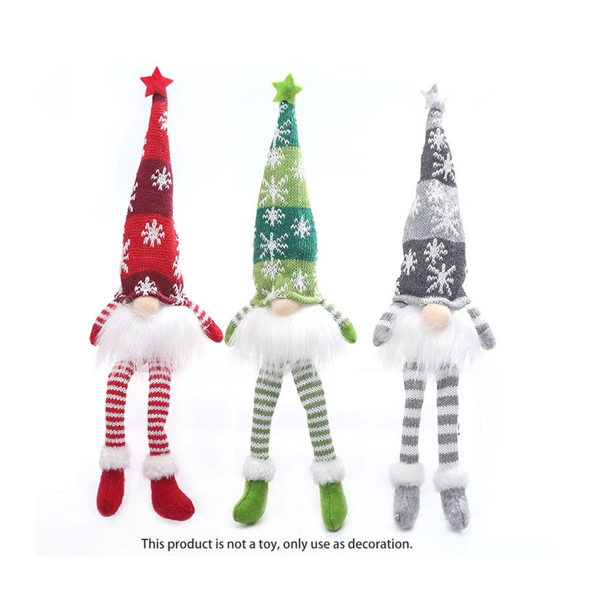 Set aus 2 oder 3 leuchtenden Weihnachtsmann-Bartpuppen in Rot und Mehrfarbig als Weihnachtsdekoration aus Textil - Bild 6