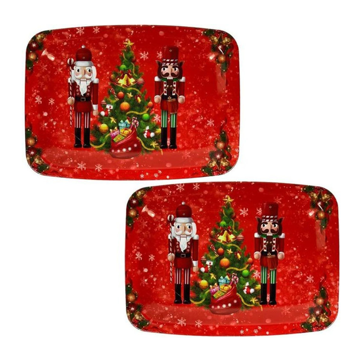 Set aus 2 rechteckigen Weihnachtsteller in Rot für Advent und Weihnachten aus Kunststoff - Bild 1