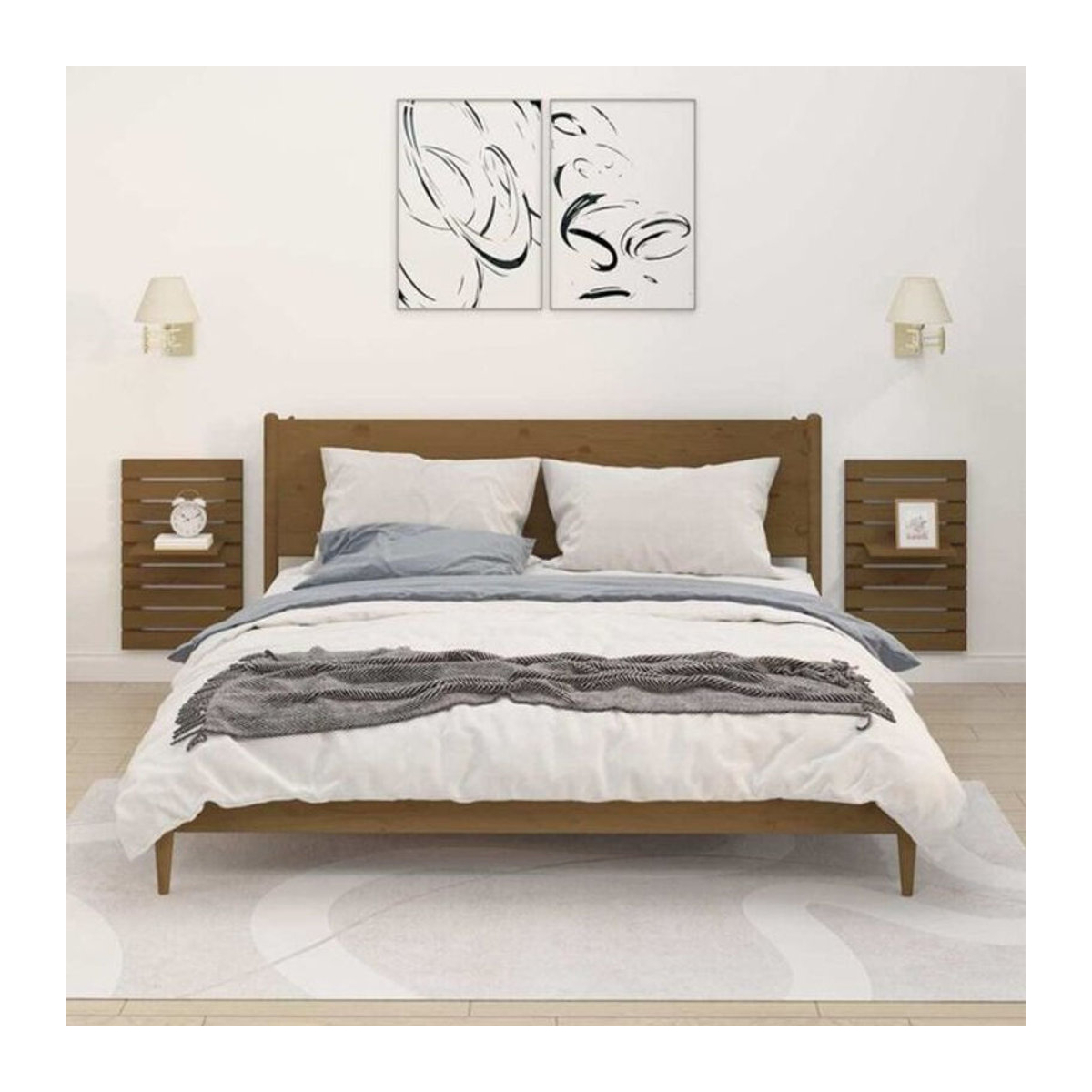 Set aus 2 Wand-Nachttischen aus Massivholz Kiefer in Braun im Landhausstil von vidaxl, Breite: 40 cm, Höhe: 17,5 cm, Tiefe: 63 cm - Bild 1
