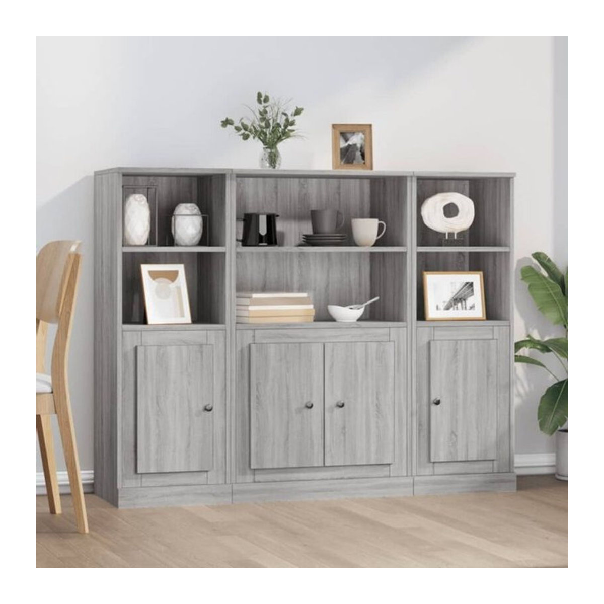 Set aus 3 Highboards Vidaxl in Grau Sonoma Holzoptik mit Drehtüren, Modernes Buffet, H: 103,5 cm, B: 35,5 cm, T: 132 cm - Bild 1