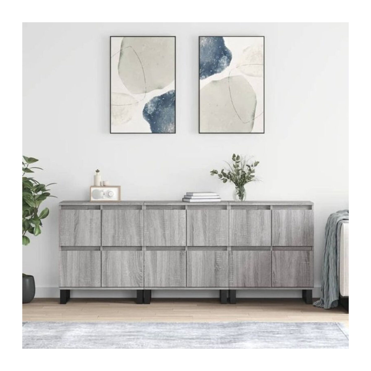 Set aus 3 Sideboards von Vidaxl in Grau Sonoma Holzoptik im modernen und klassischen Design aus Holzwerkstoff und Metall - Bild 1