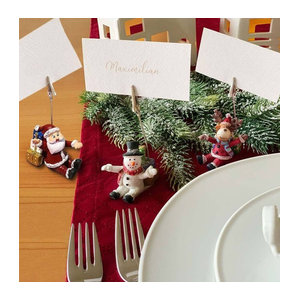 Set aus 3 Tischkartenhaltern für Weihnachten mit Weihnachtsmann, Schneemann und Rentier aus Kunstharz, mehrfarbig