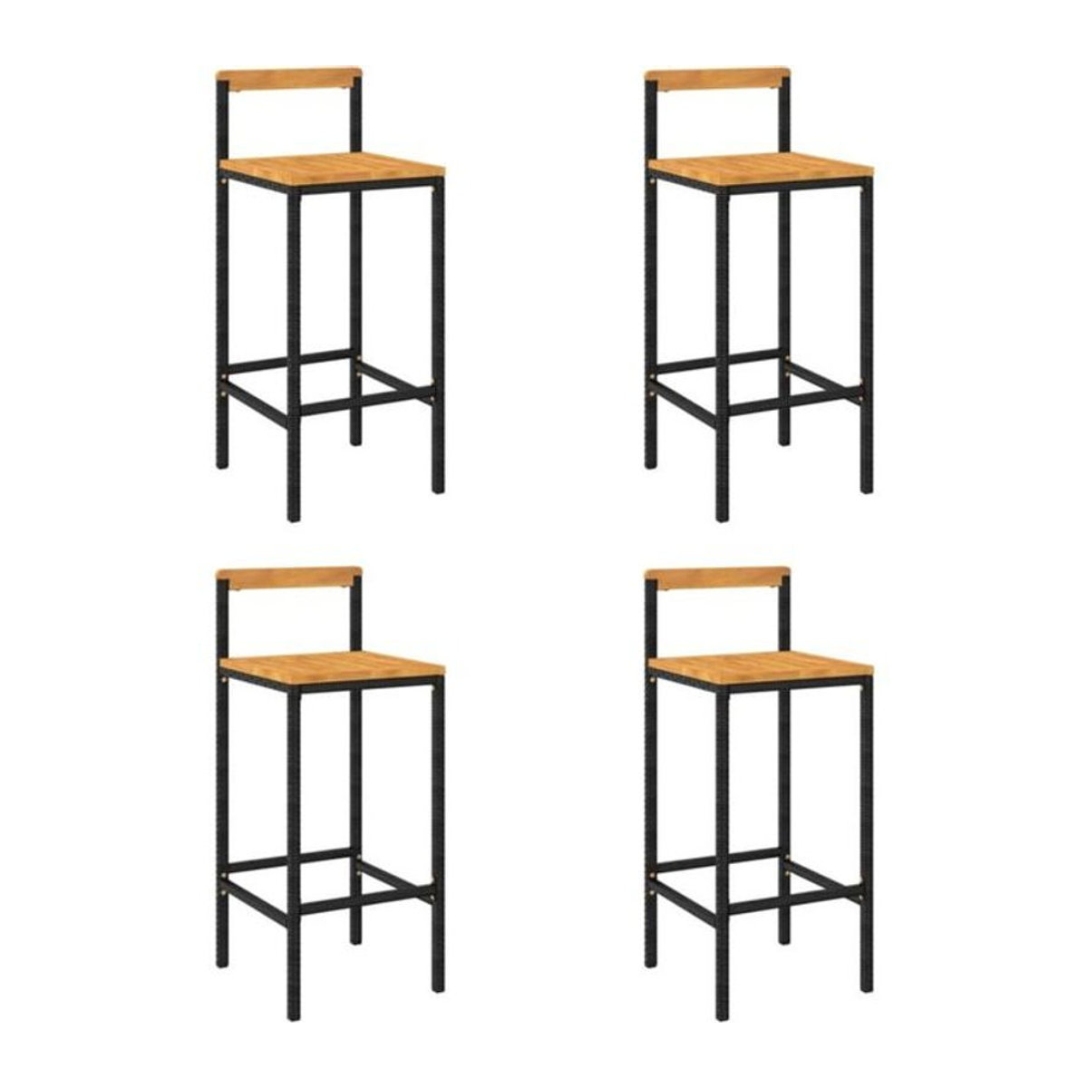 Set aus 4 Barhockern von Vidaxl in Schwarz aus Polyrattan und Akazie Massivholz im Modern Industrial Design - Bild 1