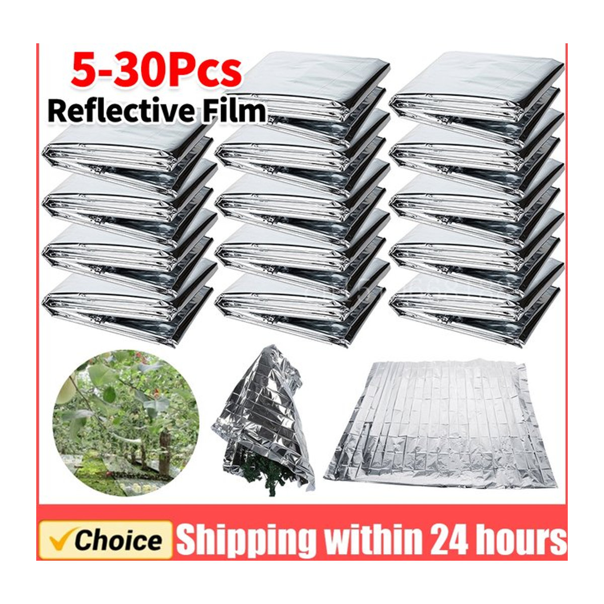 Set aus 5 bis 30 silbernen Mylar-Reflexfolien für Garten und Gewächshaus, B: 210 cm, H: 120 cm - Bild 1