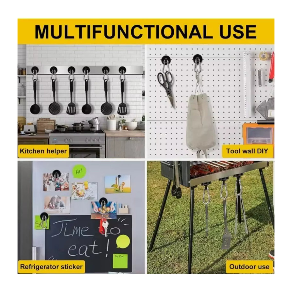 Set aus 6 magnetischen Haken in Schwarz mit 360 Grad drehbarer Karabinerschnalle im Industrial Design - Bild 6