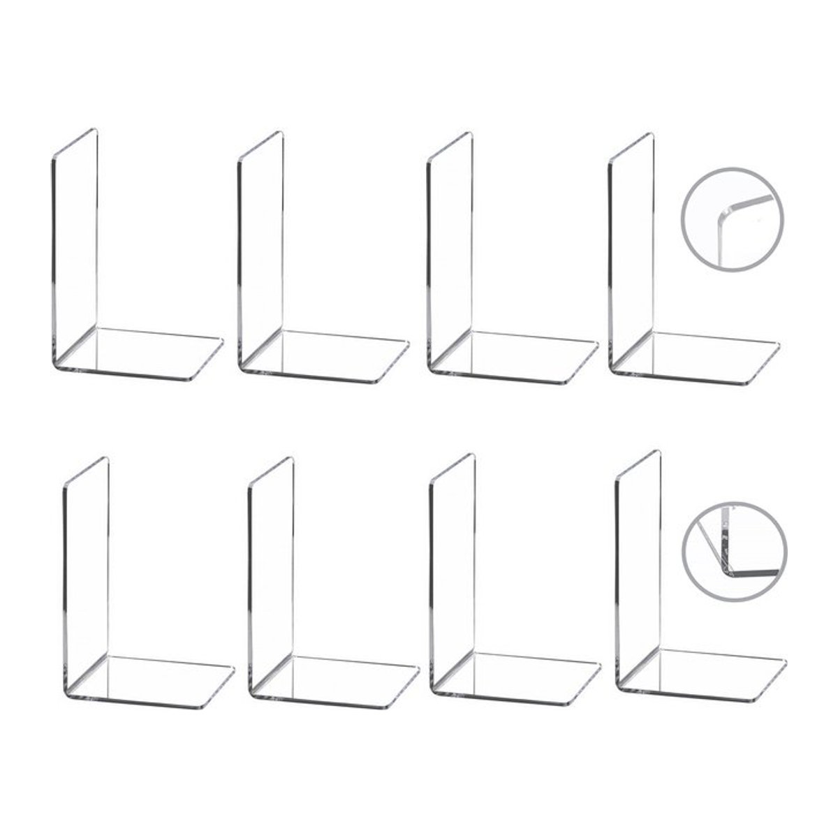 Set aus 6 oder 8 transparenten Acryl-Buchstützen für Regale und Schreibtische, robuste Buchstopper aus Kunststoff für Bücher, Filme und CDs - Bild 1