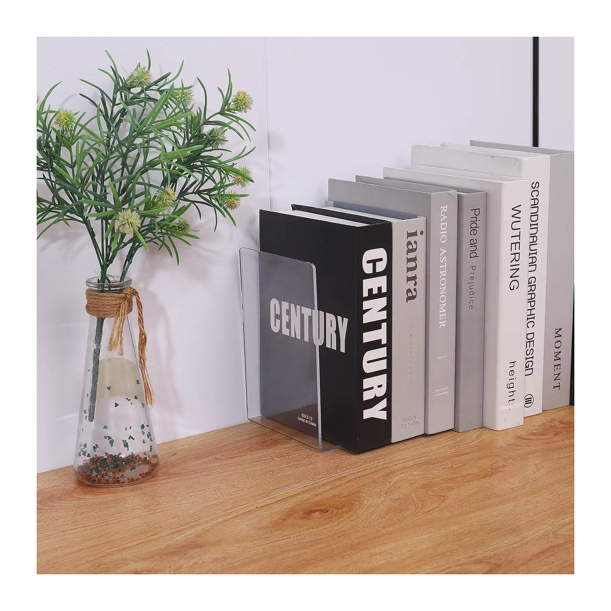 Set aus 6 oder 8 transparenten Acryl-Buchstützen für Regale und Schreibtische, robuste Buchstopper aus Kunststoff für Bücher, Filme und CDs - Bild 2