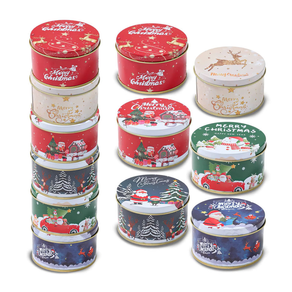 Set aus 6 oder 8 weihnachtlichen Metalldosen als Geschenkboxen für Süßigkeiten und Tee in Mehrfarbig - Bild 3