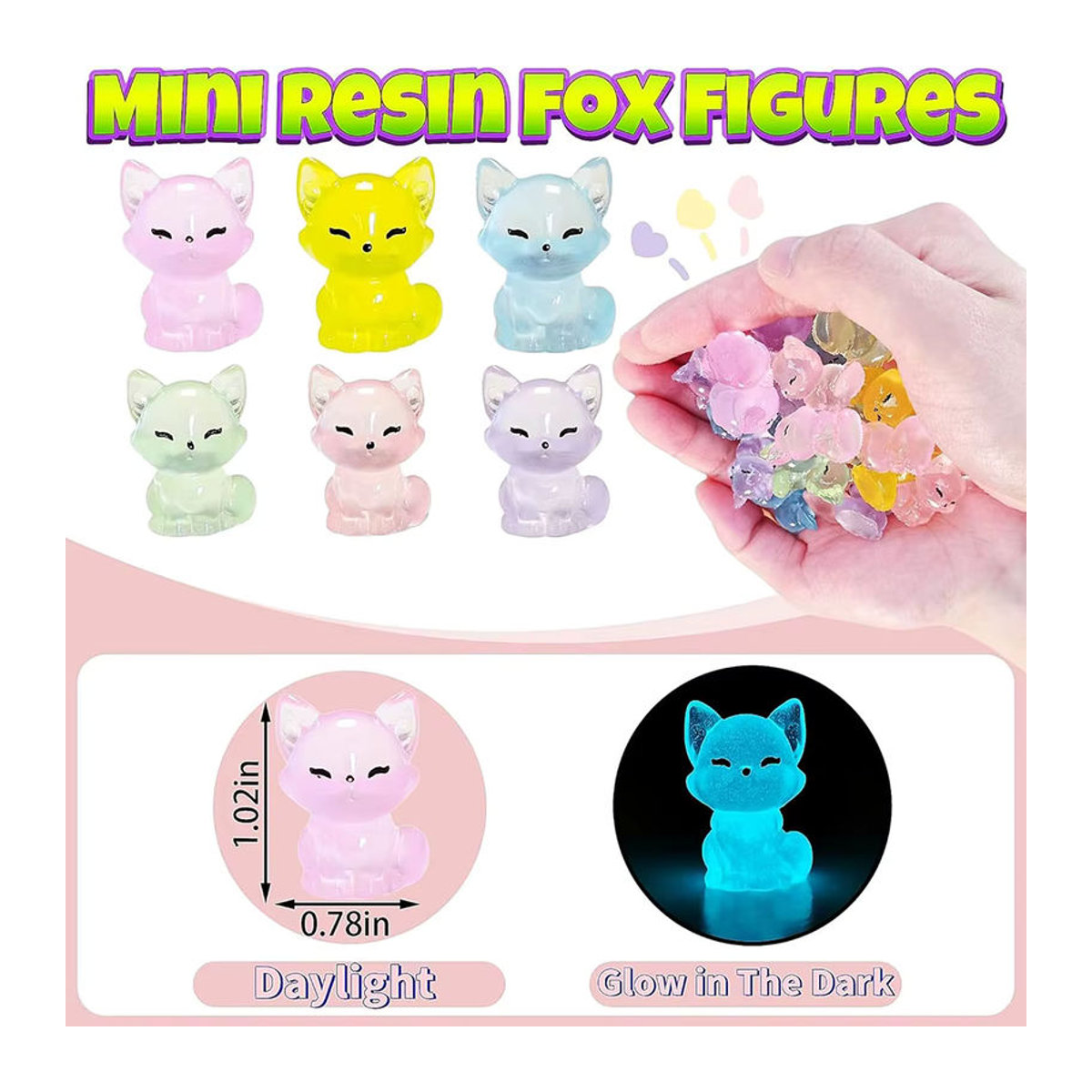 Set aus Mini Fuchs Figuren aus Kunstharz in Mehrfarbig mit Glow in the Dark Effekt für Mikro Landschaft und Garten Dekoration - Bild 2
