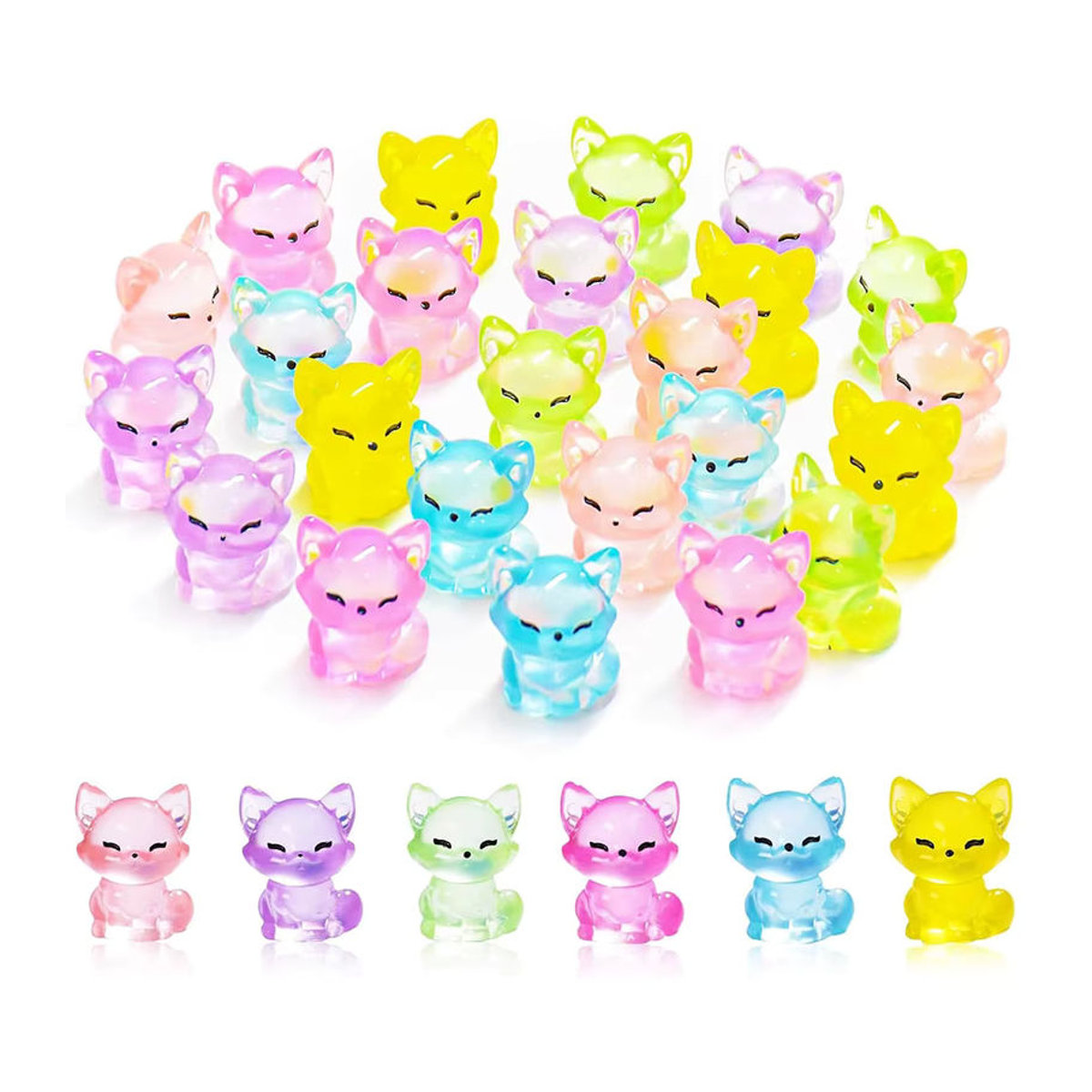 Set aus Mini Fuchs Figuren aus Kunstharz in Mehrfarbig mit Glow in the Dark Effekt für Mikro Landschaft und Garten Dekoration - Bild 4