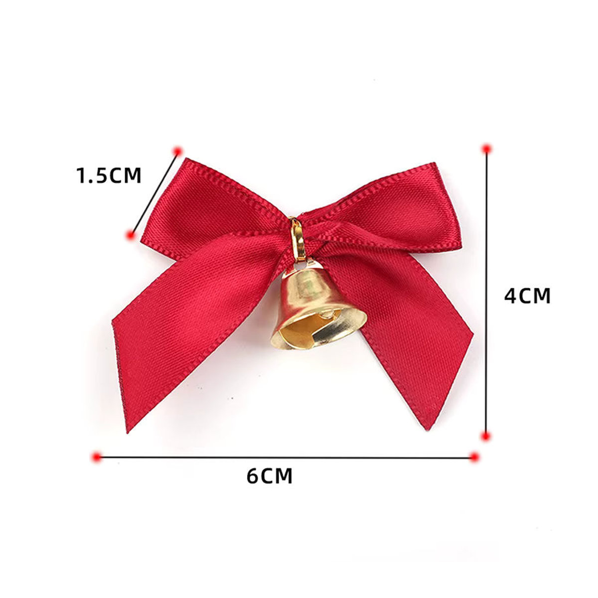 Set aus roten Stoffschleifen mit kleinen Glocken als Weihnachtsbaum Dekoration und DIY Bastelbedarf - Bild 5
