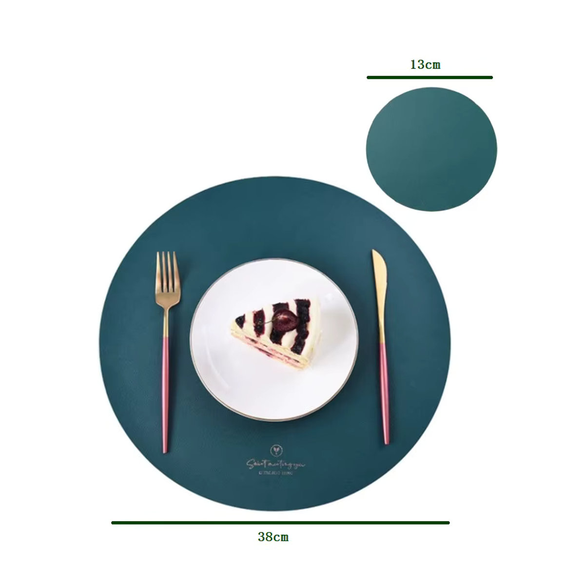 Set aus runden Tischsets und Untersetzern von inyahome aus PU-Leder, wasserdicht und ölbeständig, Blau und Grün, minimalistisches Design - Bild 2