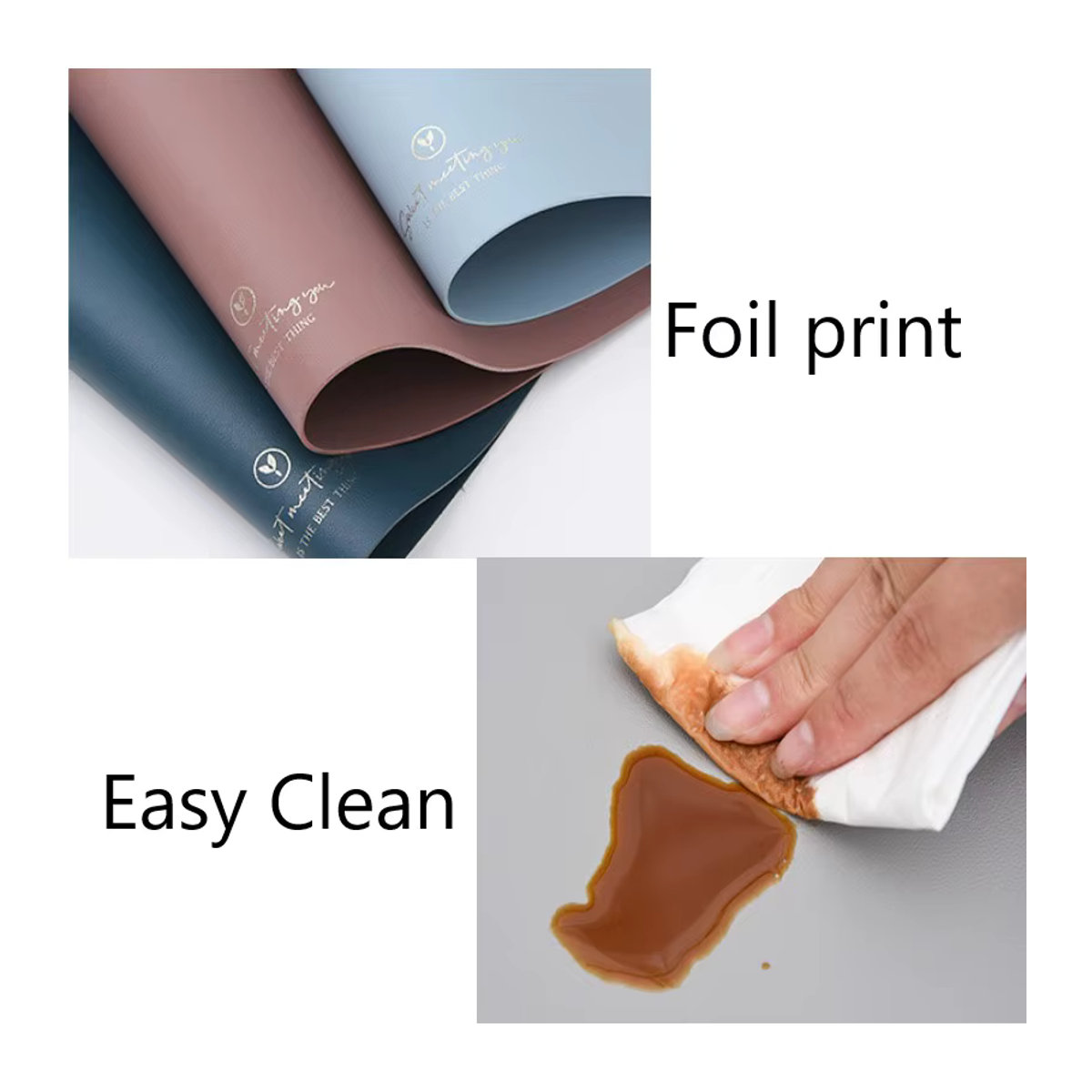 Set aus runden Tischsets und Untersetzern von inyahome aus PU-Leder, wasserdicht und ölbeständig, Blau und Grün, minimalistisches Design - Bild 3