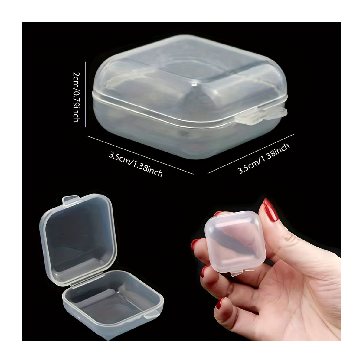 Set aus transparenten quadratischen Aufbewahrungsboxen mit faltbarem Deckel als Schmuck-Organizer und Pillendose in Bunt und Minimalistisch - Bild 2