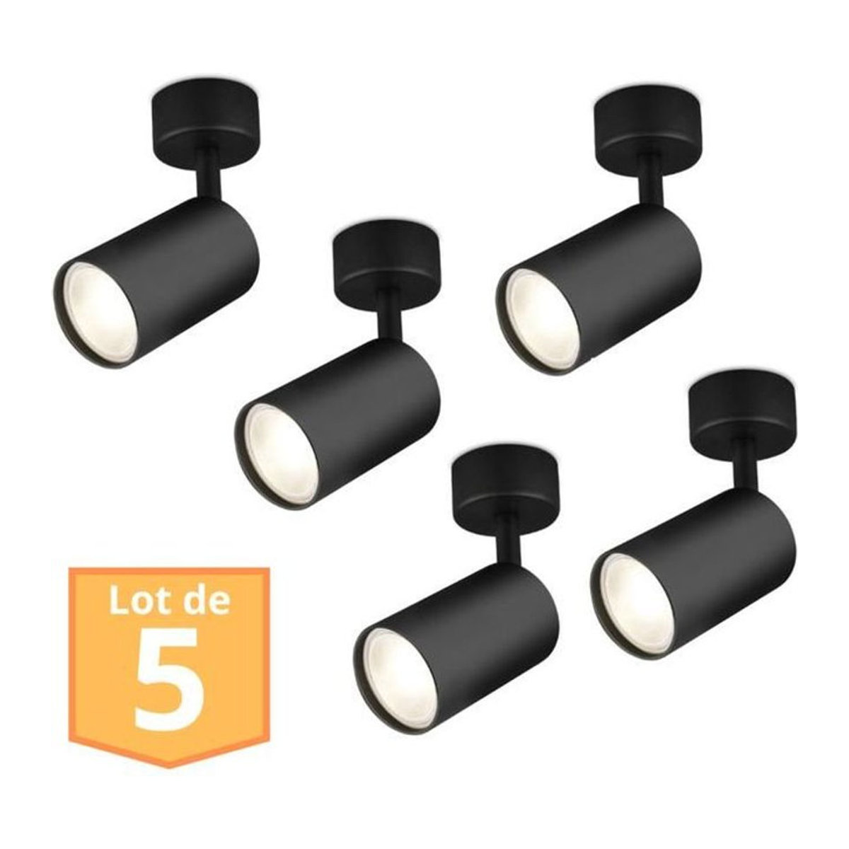 Set mit 5 modernen Deckenstrahlern aus Aluminium in Schwarz mit ausrichtbaren GU10 Fassungen für 35W - Bild 1