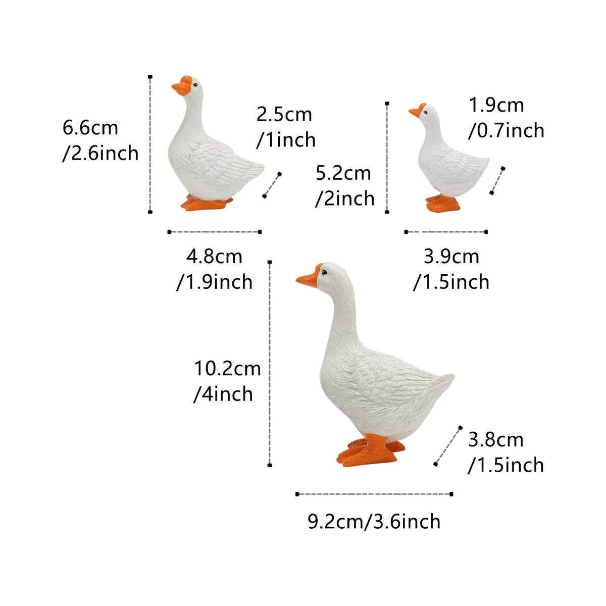 Set mit drei Gans-Tierornamenten aus Kunstharz in Weiß und Bunt zur Dekoration von Garten, Hof und Heim - Bild 6
