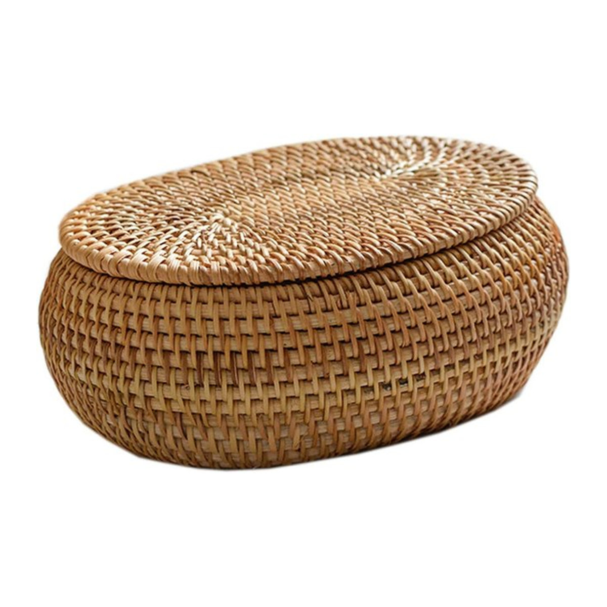 SEWS Rattan-Aufbewahrungskorb mit Deckel, runder handgewebter Dekokorb in Braun - Bild 1