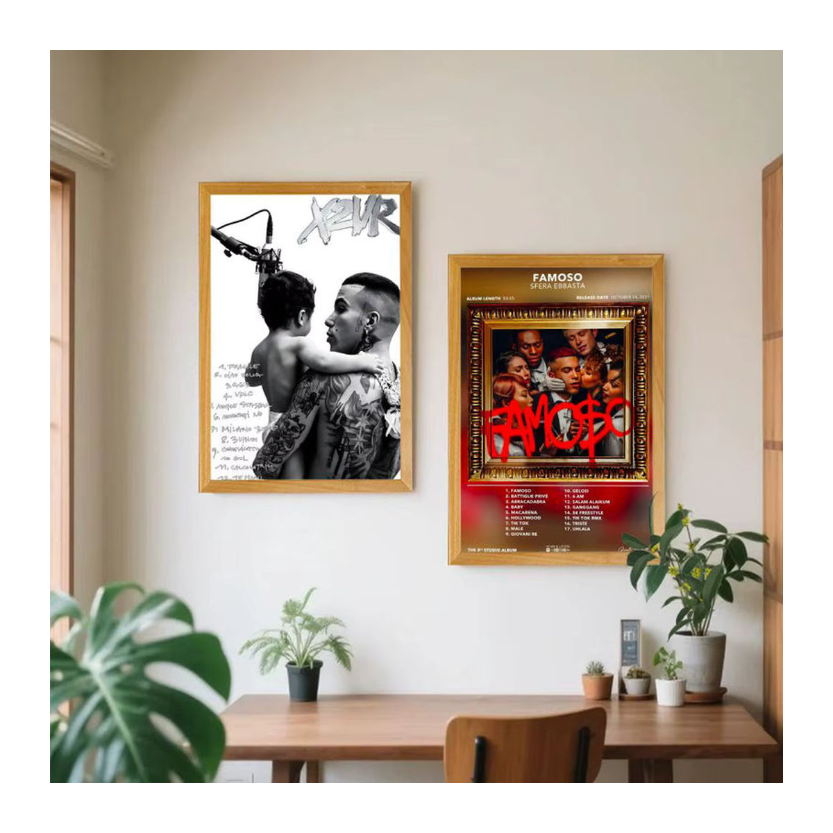 Sfera Ebbasta Poster Porträt in Schwarz und Mehrfarbig, Selbstklebendes Wandposter aus Papier, Rahmenlos, Hochformat - Bild 2