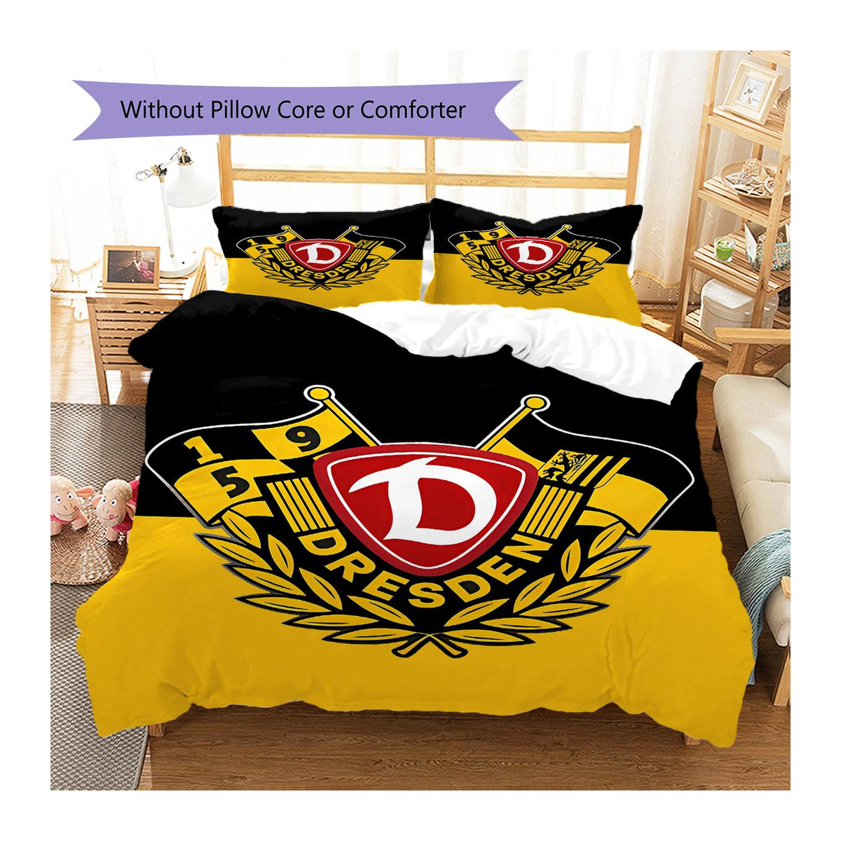 SG Dynamo Dresden Muster Bettwäsche Set in Gelb mit 1 Bettbezug und 2 Kissenbezügen, B/H: 240 x 220 cm - Bild 6