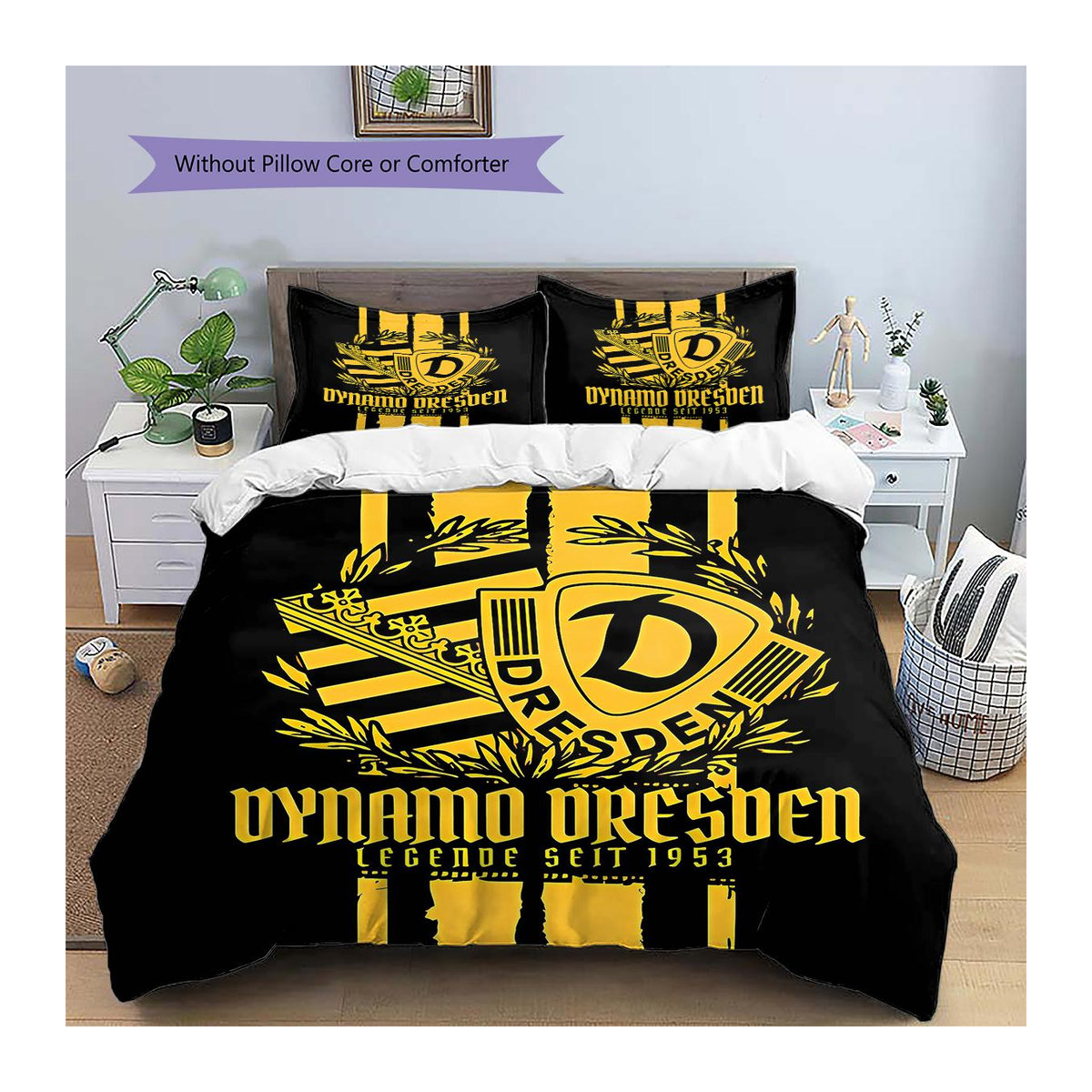SG Dynamo Dresden Muster Bettwäsche Set in Gelb mit 1 Bettbezug und 2 Kissenbezügen, B/H: 240 x 220 cm - Bild 7