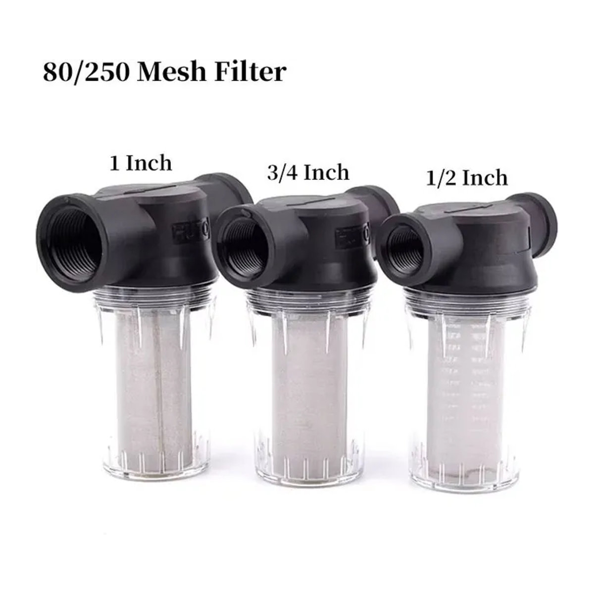 SgooHan Inline Mesh Sieb Filter für Garten und Teich in Schwarz mit 80/250 Mesh und 1/2 bis 1 Zoll Anschluss - Bild 1