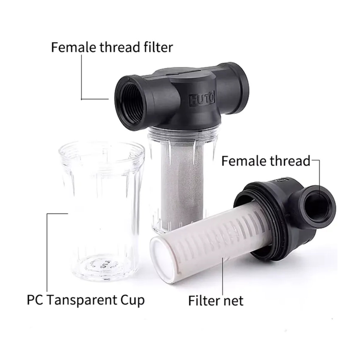 SgooHan Inline Mesh Sieb Filter für Garten und Teich in Schwarz mit 80/250 Mesh und 1/2 bis 1 Zoll Anschluss - Bild 2