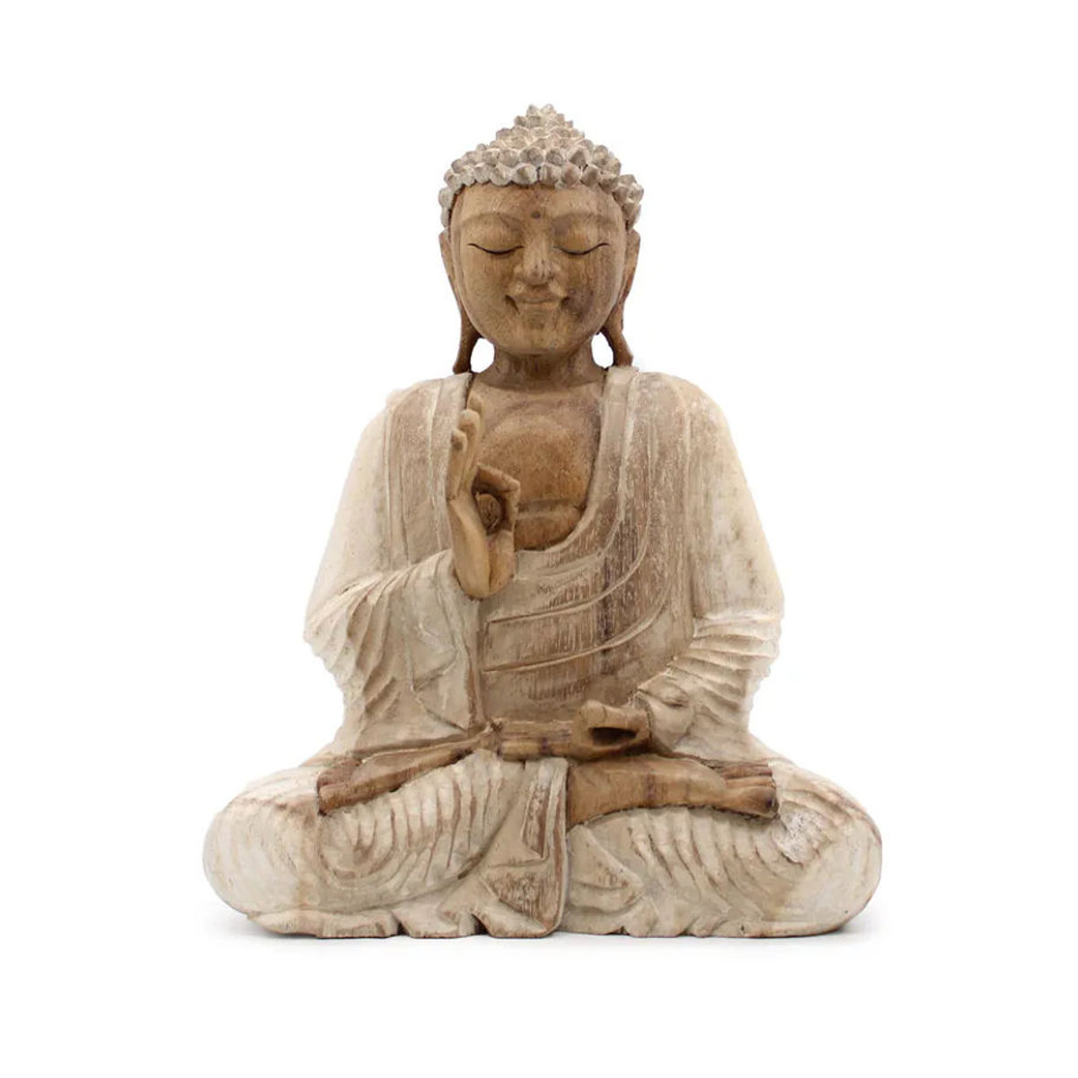 SHAMTAM Buddha Statue in Weiß und Beige, klassische Dekoration aus Kunstharz, Höhe: 30 cm - Bild 2