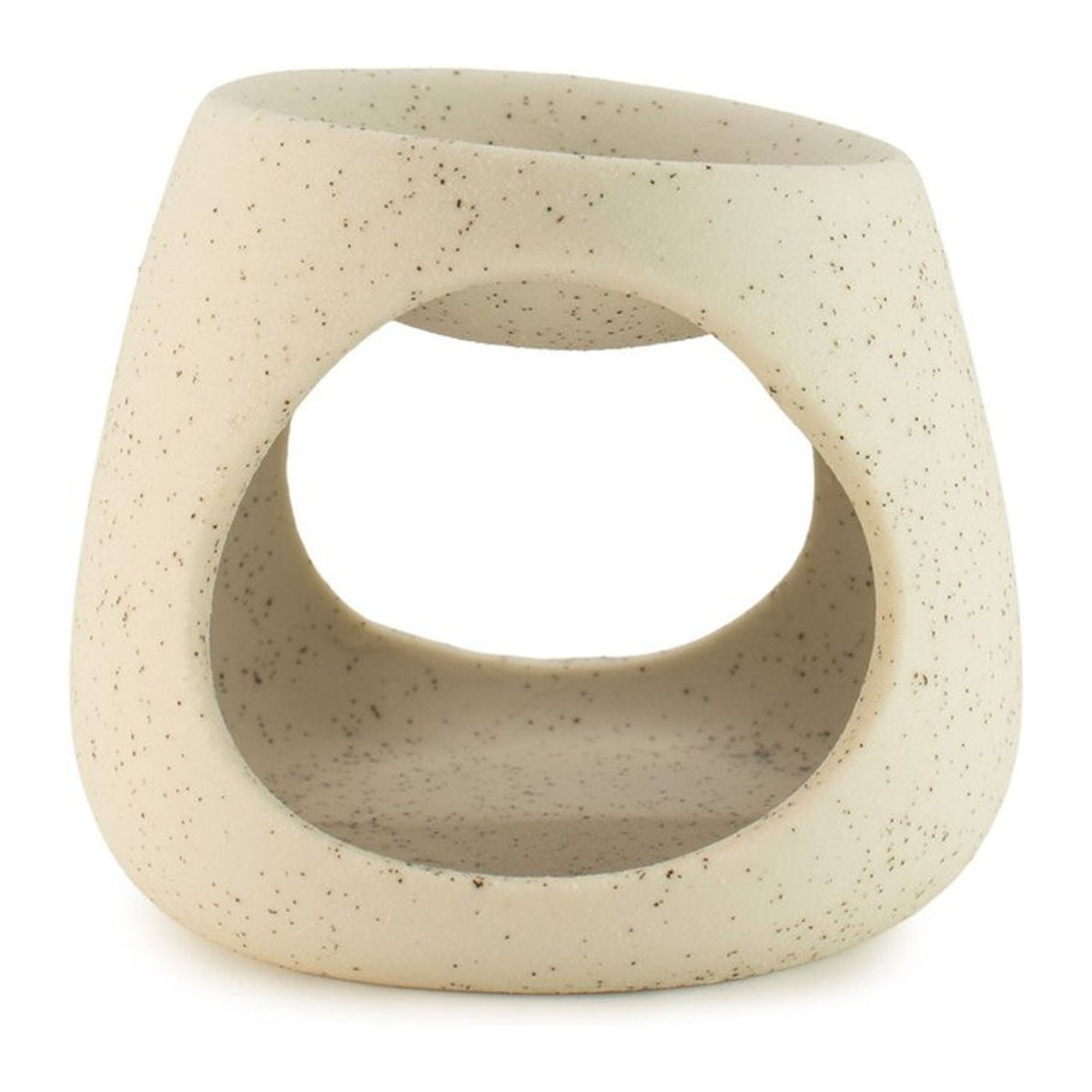 SHAMTAM Keramik Zen-Ölbrenner in runder Kieselform, gesprenkeltes Weiß, minimalistische Dekoration - Bild 1