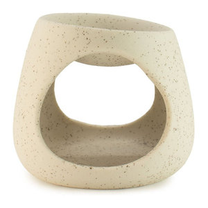 SHAMTAM Keramik Zen-Ölbrenner in runder Kieselform, gesprenkeltes Weiß, minimalistische Dekoration