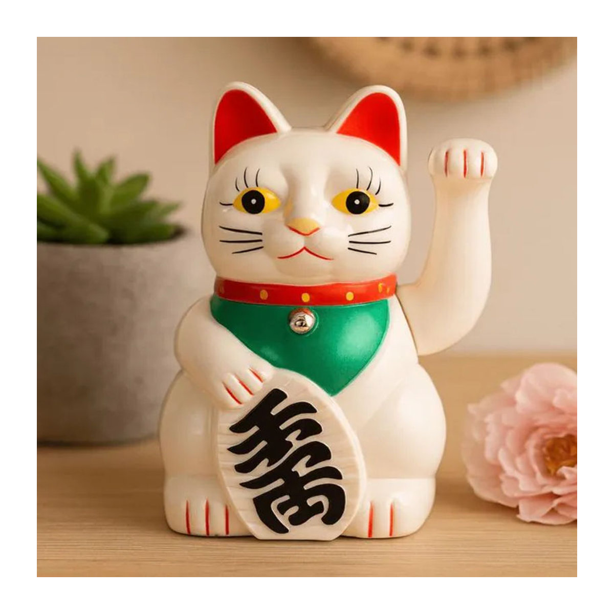 SHAMTAM Maneki Neko Glückskatze aus Keramik in Weiß, Höhe: 15 cm - Bild 1