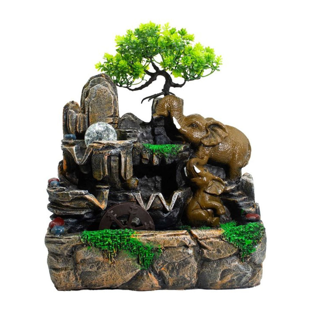 SHAMTAM Tischbrunnen Elefanten in Liebe mit Kristallkugel, LED-Beleuchtung und Wasserrad, braun, B/T/H: 30 x 20 x 35 cm - Bild 1
