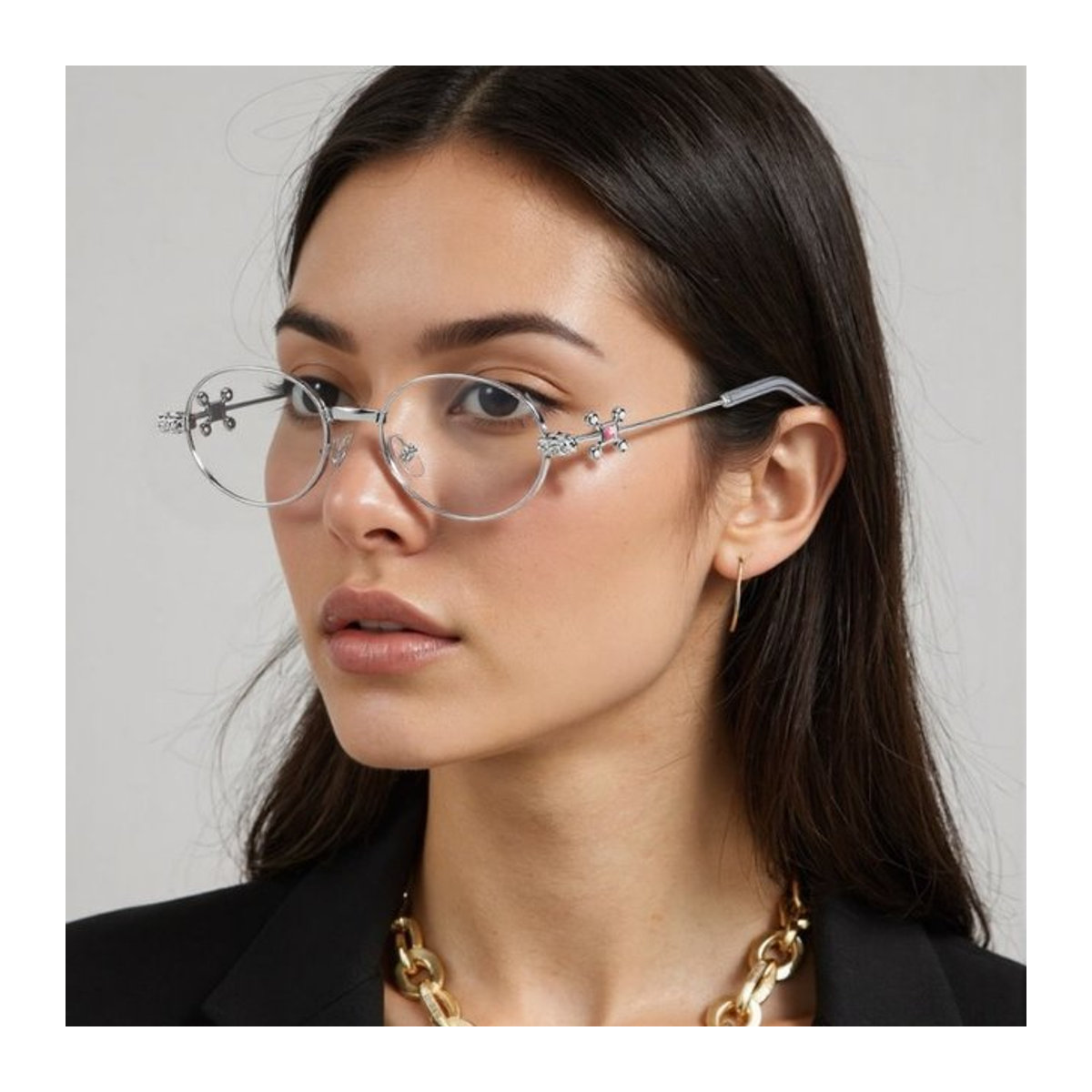 Sharif Diamantverzierte Brille für Frauen in Silber mit Rundem Glasrahmen aus Metall und Glas - Bild 1