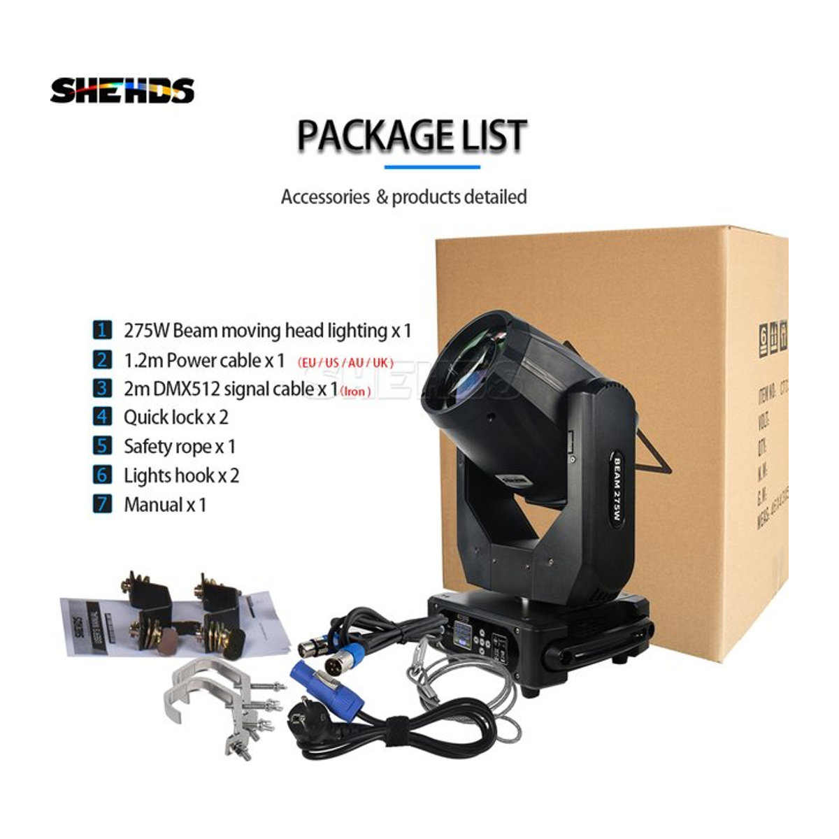 SHEHDS Beam 275W 10R Moving Head mit Regenbogen-Lichtfarbe und Frosteffekt für DJ, Bar, Club und Konzertbühnen - Bild 1